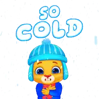 a cartoon character is wearing a blue hat and scarf and the words so cold above him