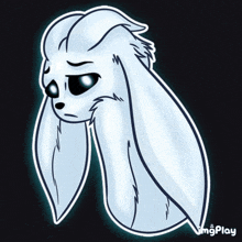 a drawing of a white rabbit with a sad look on its face and the words imgplay below it