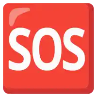 a red square with the word sos written in white