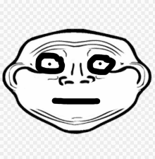 a black and white drawing of a troll face with a surprised look on its face .