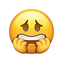 a yellow smiley face with its mouth open and its hands covering its face .