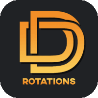 an app icon for rotations with a yellow letter d on a black background