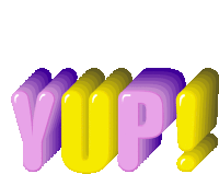 the word yup that is purple and yellow on a white background