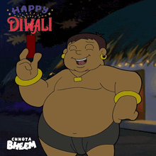 a cartoon of a man holding a star with the words happy diwali behind him
