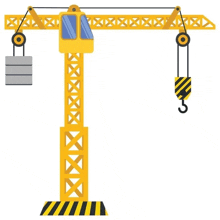 a yellow construction crane with a hook and a block attached to it