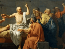 a group of men are gathered around a naked man in a painting