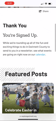 a screenshot of a website that says thank you and you 're signed up