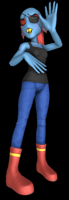 a 3d model of a cartoon character wearing red boots