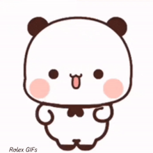 a cartoon panda bear with a heart on its chest and a smiley face .
