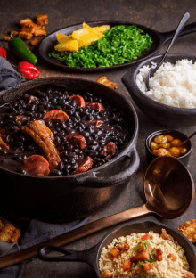 a pot of black beans with sausage and rice