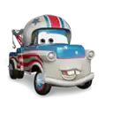 a tow truck from cars wearing a helmet and smiling .