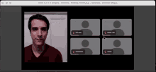 a computer screen shows a man in a red shirt and four icons of people