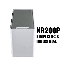 a white computer case with the words nr200p simplistic and industrial on the bottom