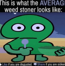 a green cartoon character holding a spoon and a bowl of weed stoner