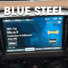 a car radio with the words blue steel on top of it