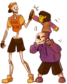 a skeleton wearing a cool bones shirt gives a high five to frisk