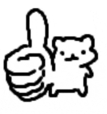 a black and white drawing of a hamster giving a thumbs up sign .