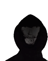 a person wearing a black hoodie with a skull on the face