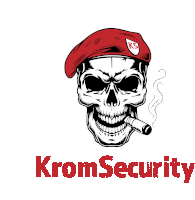 a skull wearing a red beret is smoking a cigar and the word krom security is below it