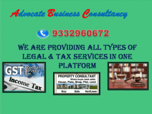 an advertisement for advocate business consultancy which provides all types of legal tax services in one platform