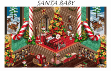 a christmas scene with santa in a sleigh and the words santa baby above it