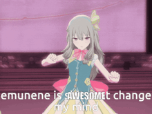 a picture of a girl with the words " emunene is awesome change my mind " on it
