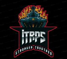 a logo for itbps stronger together with a tank in flames