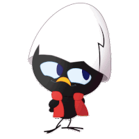 a black bird wearing a red scarf and a white hood