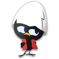 a black bird wearing a red scarf and a white hood