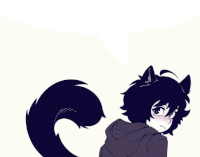 a drawing of a boy with a cat tail and ears .