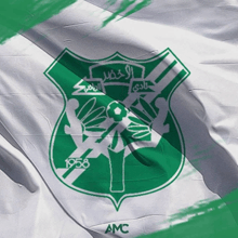 a white flag with a green emblem that says 1958 on it