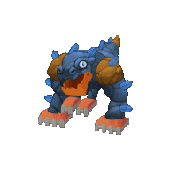 a cartoon drawing of a blue and orange monster with crystals on it 's back