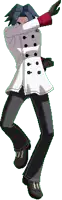 a pixel art of a man in a white coat and black pants dancing