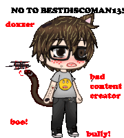 a drawing of a boy with a cat tail and the words " no to bestdiscoman13 "