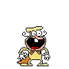 a pixel art of a cartoon character with a big mouth and a bow tie .