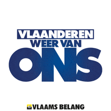 a blue sign that says vlaanderen weer van ons on a white background