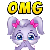 a cartoon bunny is covering her mouth with her hands and the word omg above her