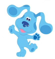 a blue dog from blue 's clues is waving its paw