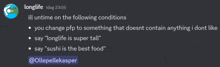 a screenshot of a discord conversation with longlife