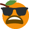 a cartoon orange with a mustache and sunglasses on .