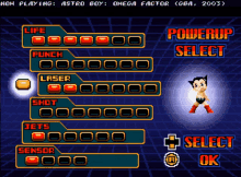 a video game called astro boy has a powerup select option