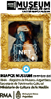 a gold frame with a painting of a woman wearing a mask and the words museo virtual de arte km 0.00 miapcr museum