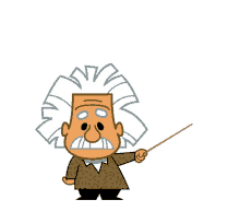 a cartoon drawing of albert einstein pointing with a pointer