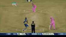 a cricket game is being played with an oppo ad in the background