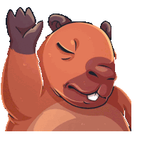 a cartoon drawing of a bear with its eyes closed and its arm up