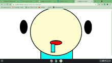 a computer screen shows a cartoon face with a red nose and a blue tongue