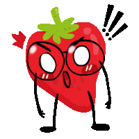 a cartoon of a strawberry with glasses and arms and legs