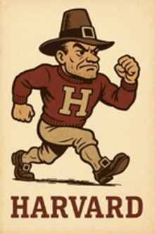 a cartoon drawing of a harvard mascot running