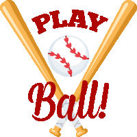 a baseball with two bats and the words play ball below it