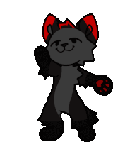 a cartoon drawing of a cat with red ears